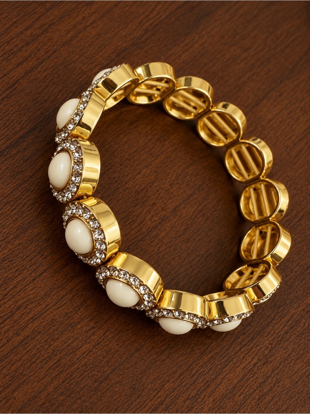 J.Crew - Gold Tone, Ivory Cabochon Crystal Stretch Bracelet